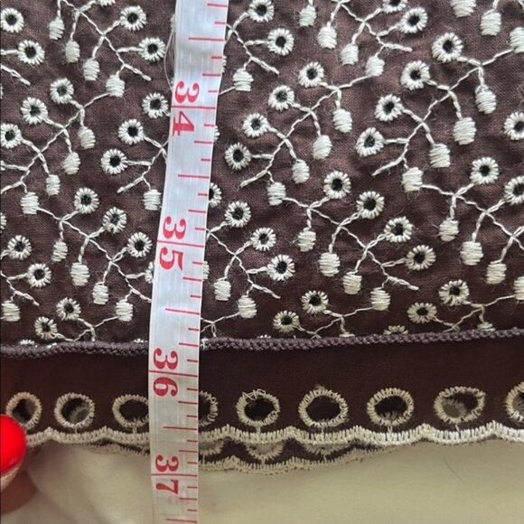 Max Studio Brown Embroidered babydoll midi dress M Boho Cottagecore Eyelet Hem - Picture 11 of 11